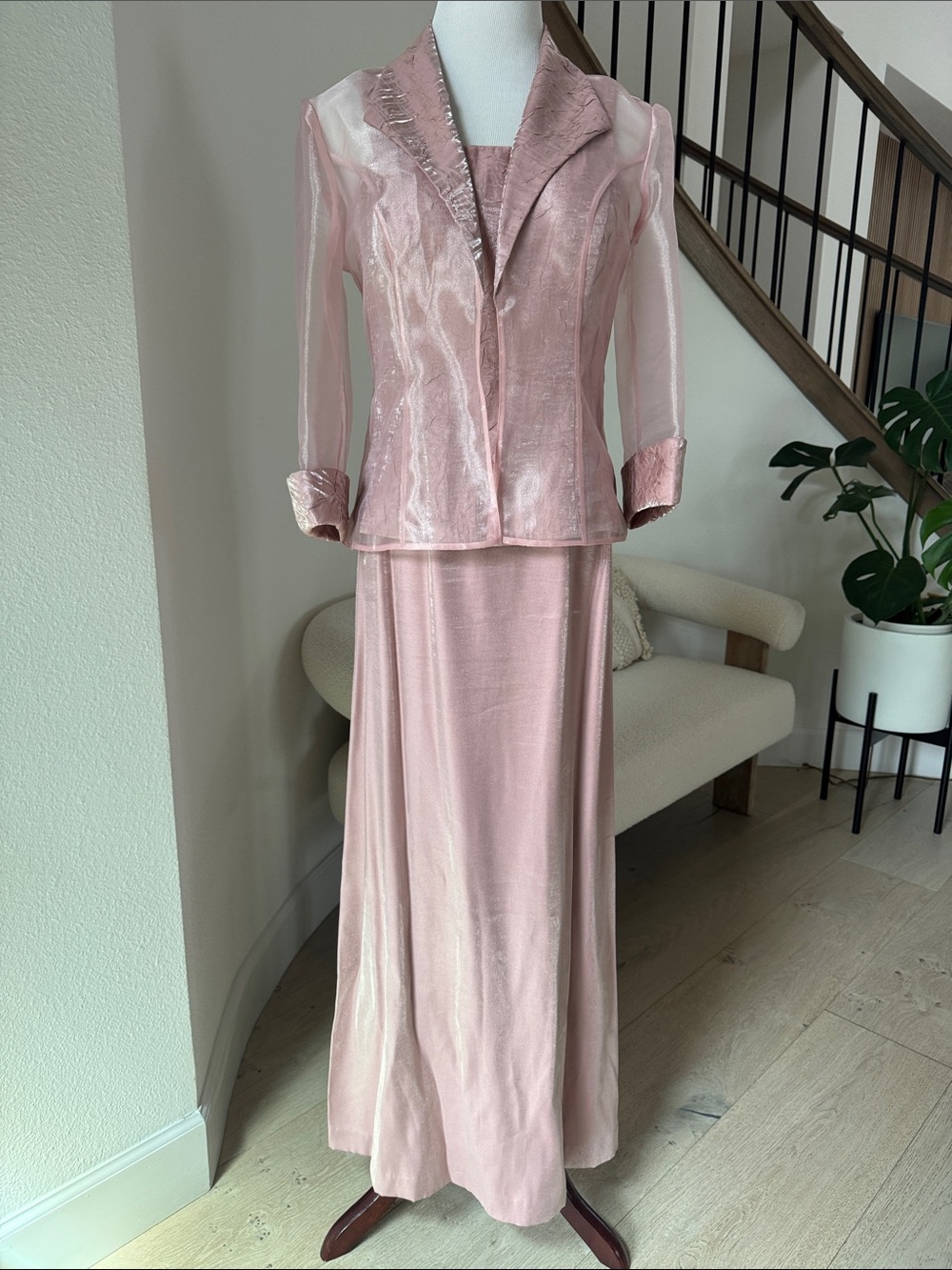 Alex Evenings 2-Piece shimmery Satin Formal Gown & Organza Jacket Set - Size 6